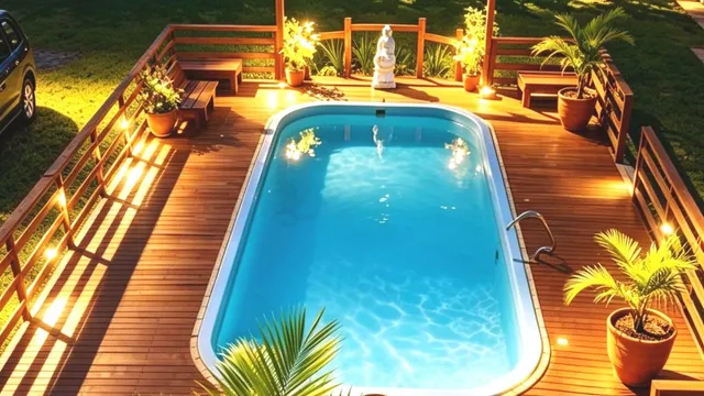 Piscina iluminada da Pousada Aurema à noite